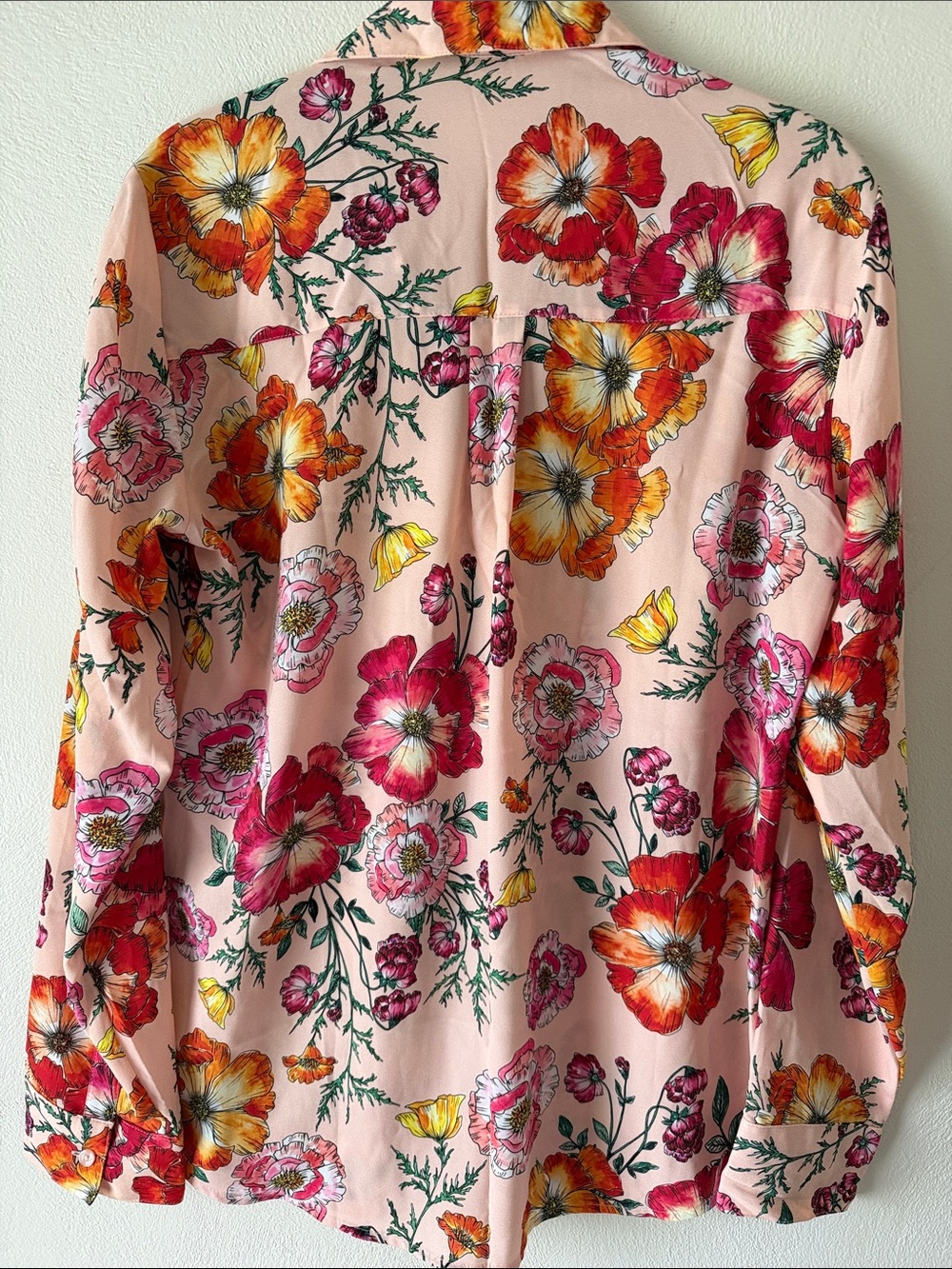 Express Pink Floral Button-Front Shirt with Red & Orange Blooms - Picture 5 of 5